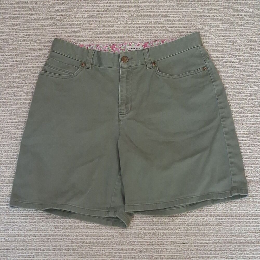 JONES SPORT WOMEN SHORTS SIZE 6 GREEN STRETCH COTTON LYCRA CASUAL FLAT FRONT...
